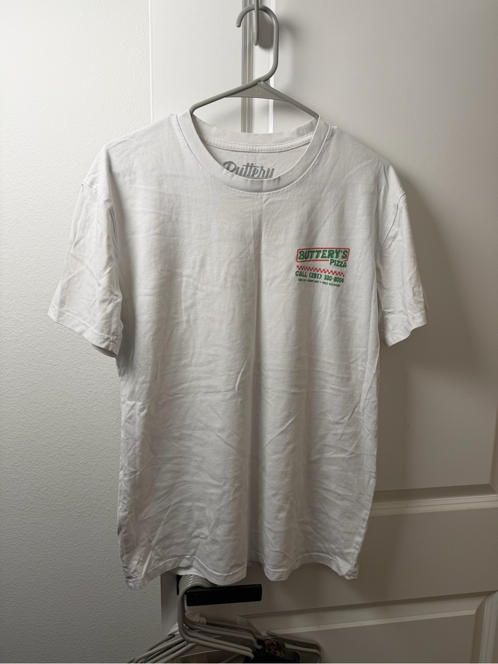 Butter White Short-Sleeve Pocket Tee with Green & Red Logo